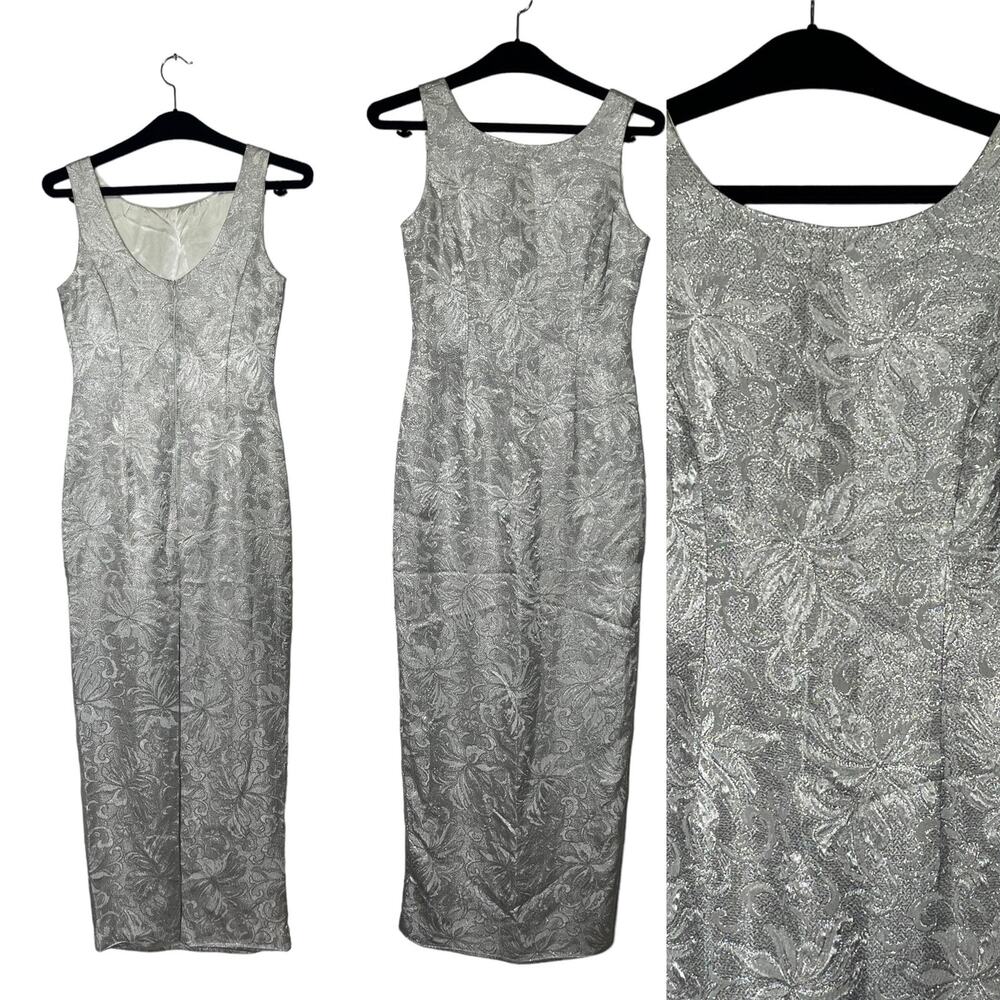 Jessica McClintock Silver Gown VTGH Size 8 Long Beyonce Megan Markle